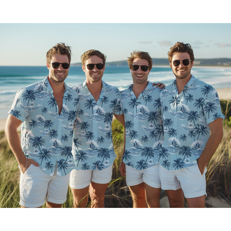 Summer Palm Trees Hawaiian Shirt, Beach Vibes Shirt, Matching Group Summer Shirt, Vacation Group Shirt.jpg