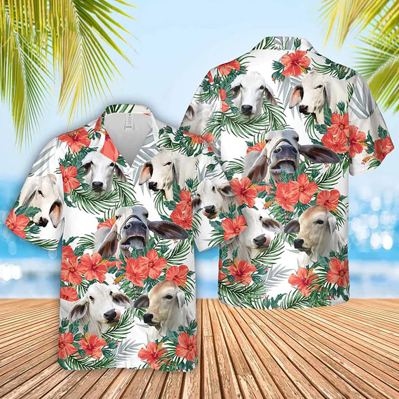 Brahman Cow Hawaiian Flowers Trendy Hawaiian Shirt, Gift For Farm Clothing, Summer Gift For Men And Women.jpg