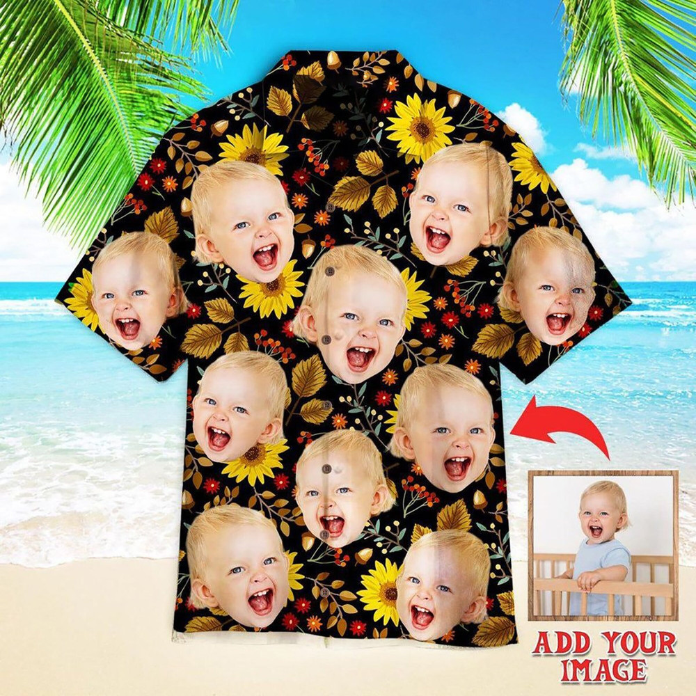 Custom Funny Face Autumn Sunflowers Thanksgiving Custom Hawaiian Shirt, Birthday Hawaiian Gift, Custom Summer Gift.jpg