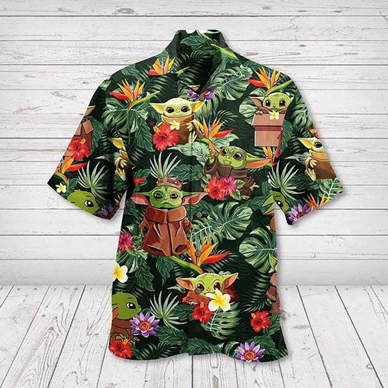 Hawaii Shirt Baby Yoda Grogu Cute Tropical Pattern Green Hawaiian Shirt Aloha Shirt, Summer Vibe Shirt, Hawaii Trip Matching Shirt.jpg