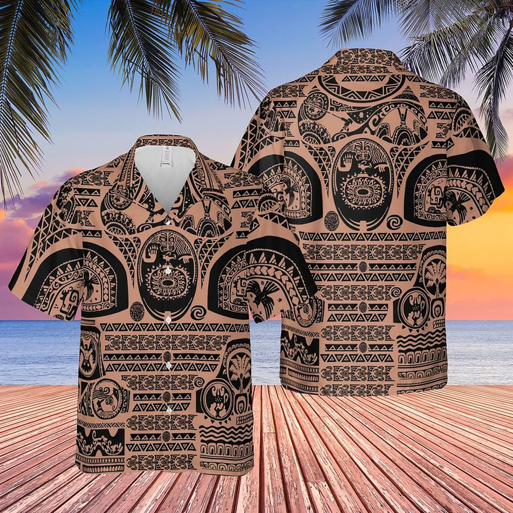 Maui Tattoos Inspired Disney Moana - Men's Button Down Hawaiian Shirt.jpg