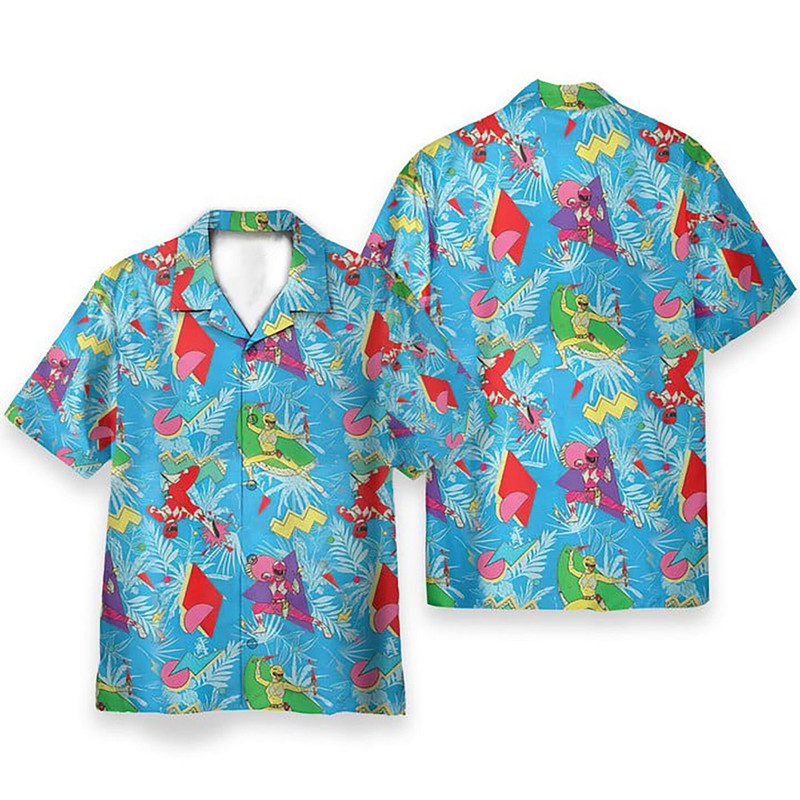 Mighty Morphin Power Ranger Blue Tropical Cosplay Hawaiian Shirt, Gearhumans 3D Mighty Morphin Power Ranger Hawaii Shirt.jpg