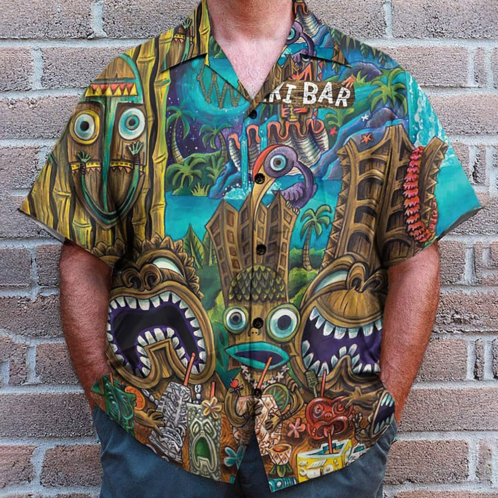 Tropical Tiki Head Hawaiian Shirts for Men Women, Tropical Tiki Summer Beach Aloha Button Down Short Sleeve, Tiki Mens Hawaiian.jpg