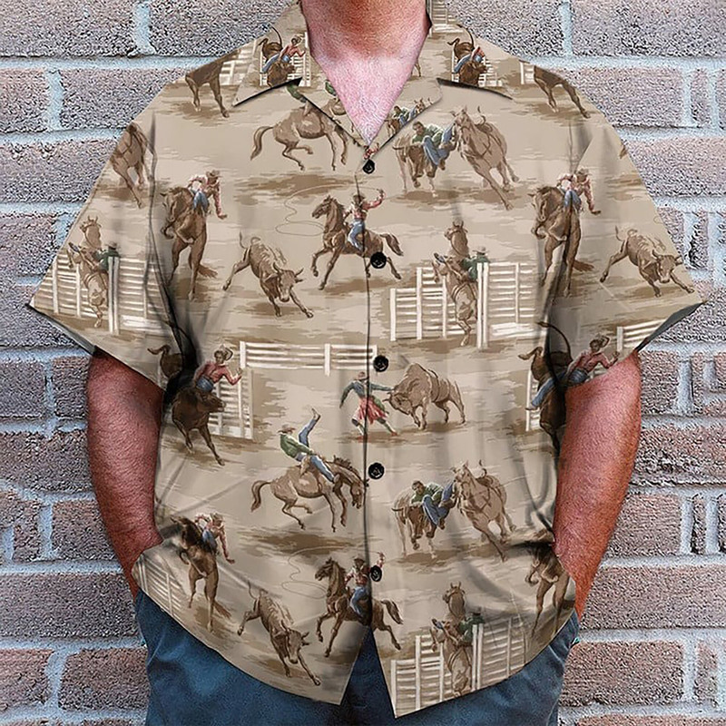 Western Cowboy Hawaiian Shirt for Men Women, Retro Cowboy Mens Hawaiian Shirt Button Down Short Sleeves, Cowboy Summer Shirt.jpg