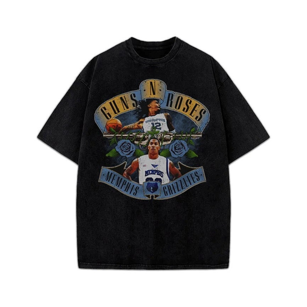 Ja Morant & Derrick Rose Guns N Roses Custom Vintage Style Graphic 90's Vibe T-Shirt.jpg
