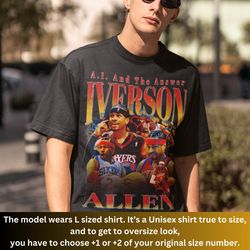 allen iverson shirt, vintage 90s basketball bootleg style tee,