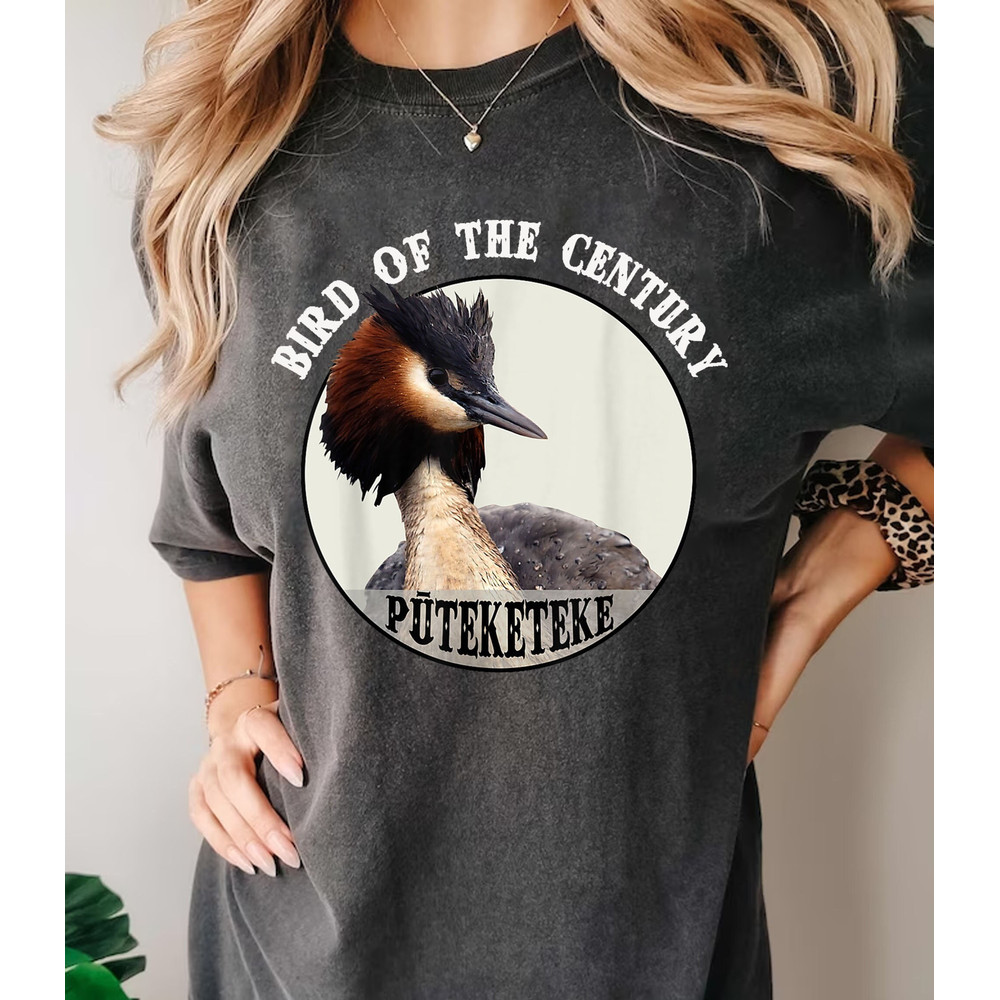 Cute Puteketeke New Zealand's Bird of the Century Flower T-Shirt, Puteketeke Bird of the Century Sweatshirt, Australisian Crested Greb Shirt.jpg