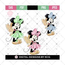 multi colour minnie mouse glitter fairy handdrawn png files, pink gold glitter, minnie png