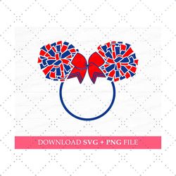 cheerleader mouse ears svg, pom pom miss mouse svg, cheer svg
