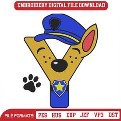 chase letter y embroidery designs file, cartoon machine embr