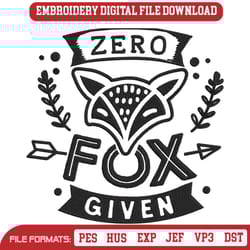 zero fox given embroidery designs file, fox machine embroidery