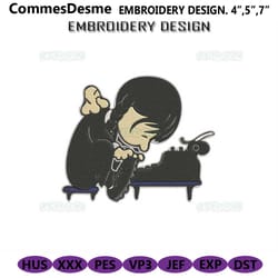 wednesday addams embroidery design file, chibi wednesday addams embroidery design file