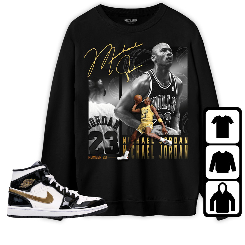 Jordan 1 Mid SE Black Gold Unisex Sweatshirt, Hoodie, T-Shirt, MJ The GOAT, Shirt To Match Sneaker.jpg