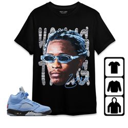 jordan 5 university blue unisex shirt, toddles young head, shirt to match sneaker