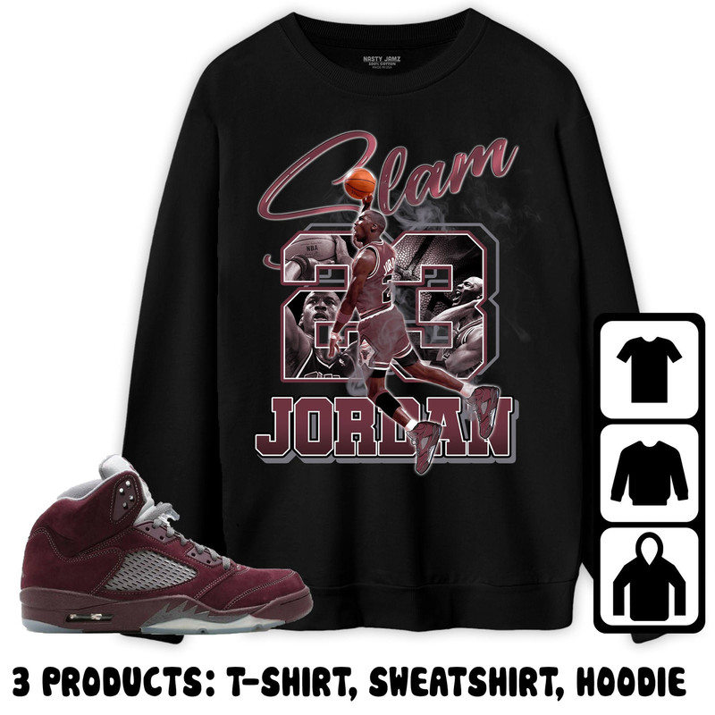Jordan 5 Burgundy Unisex Sweatshirt, Hoodie, T-Shirt, MJ Icon 23 Slam, Shirt To Match Sneaker.jpg