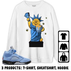 jordan 5 university blue unisex sweatshirt, hoodie, t-shirt, statue of poohberty, shirt to match sneaker