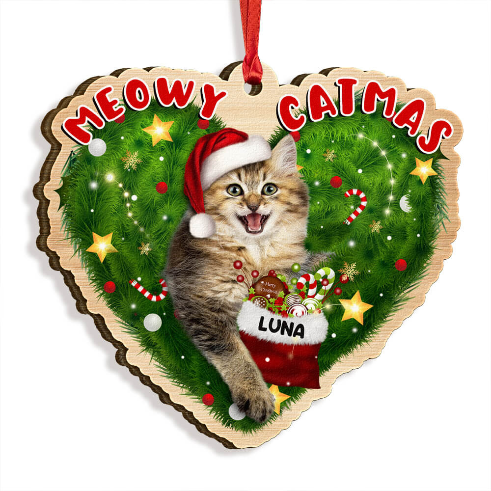 Cat On Heart Meowy Catmas Custom Cats Photo Personalized Ornament.jpg