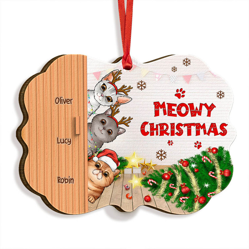Meowy Christmas Naughty Cat Behind The Door Personalized Ornament.jpg
