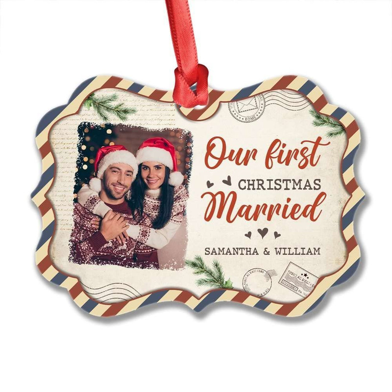 Personalized Aluminum First Christmas Married Ornament.jpg