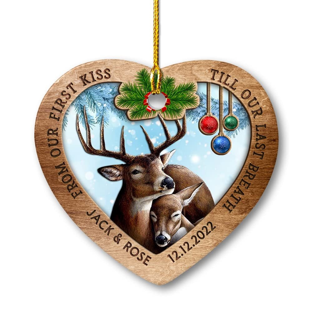 Personalized Ceramic Deer Couple Ornament Heart Shape.jpg