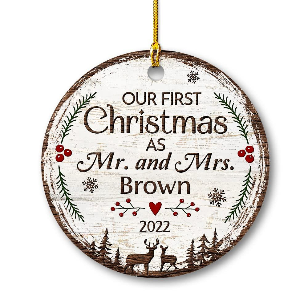 Personalized Deer Ornament First Christmas As Mr and Mrs.jpg