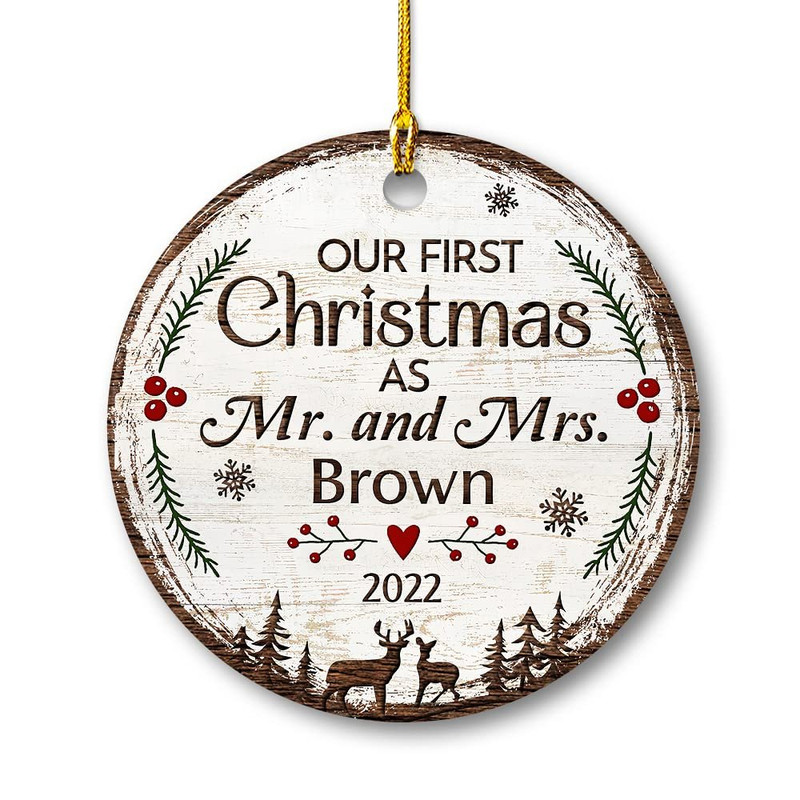 Personalized Deer Ornament First Christmas As Mr and Mrs.jpg
