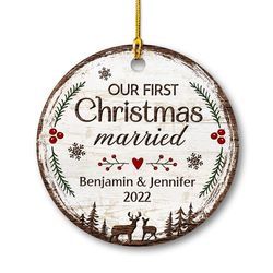 personalized deer ornament first xmas married couple