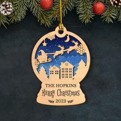 personalized family layered wood ornament merry christmas