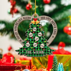 personalized family wood ornament where life begins and love never end