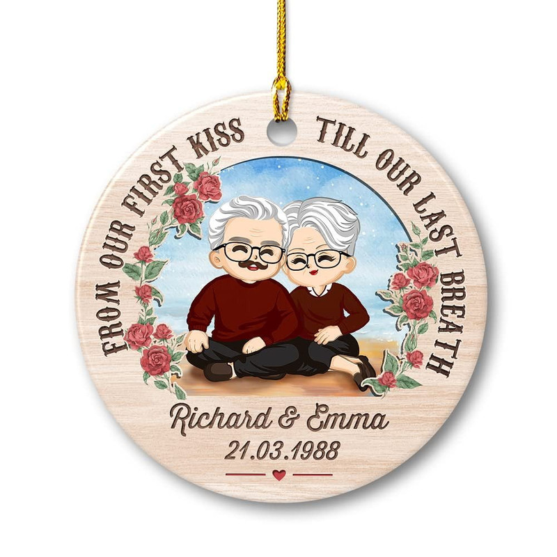 Personalized Old Couple Ornament First Kiss Till Last Breath.jpg