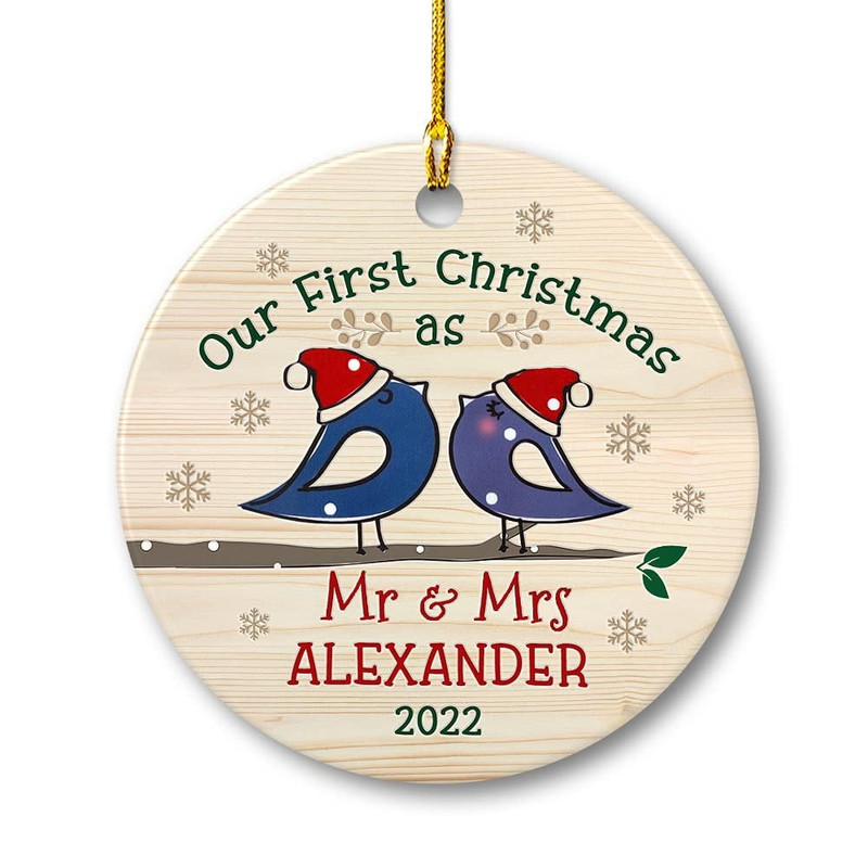 Personalized Ornament First Christmas As Mr Mrs Love Birds.jpg