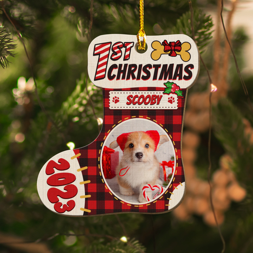 Personalized Pet Wood Ornament Puppies First Christmas.jpg