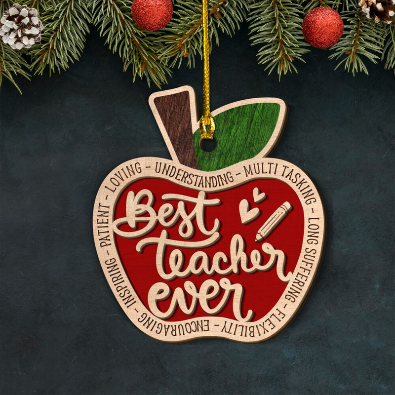 Personalized Teacher Layered Wood Ornament Best Teacher Ever.jpg