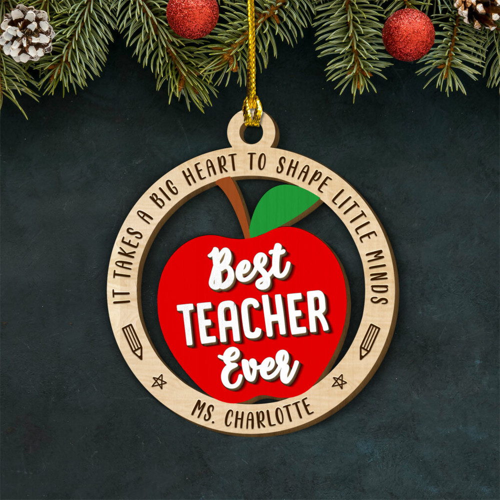 Personalized Teacher Layered Wood Ornament Shape Little Minds.jpg
