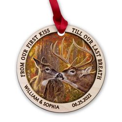 personalized wood deer ornament christmas couple gift