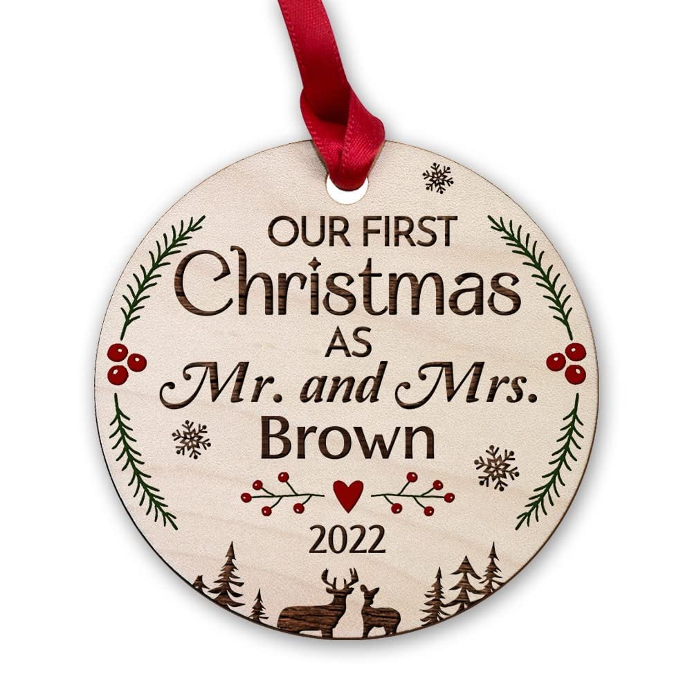 Personalized Wood First Christmas Ornament As Mr and Mrs.jpg