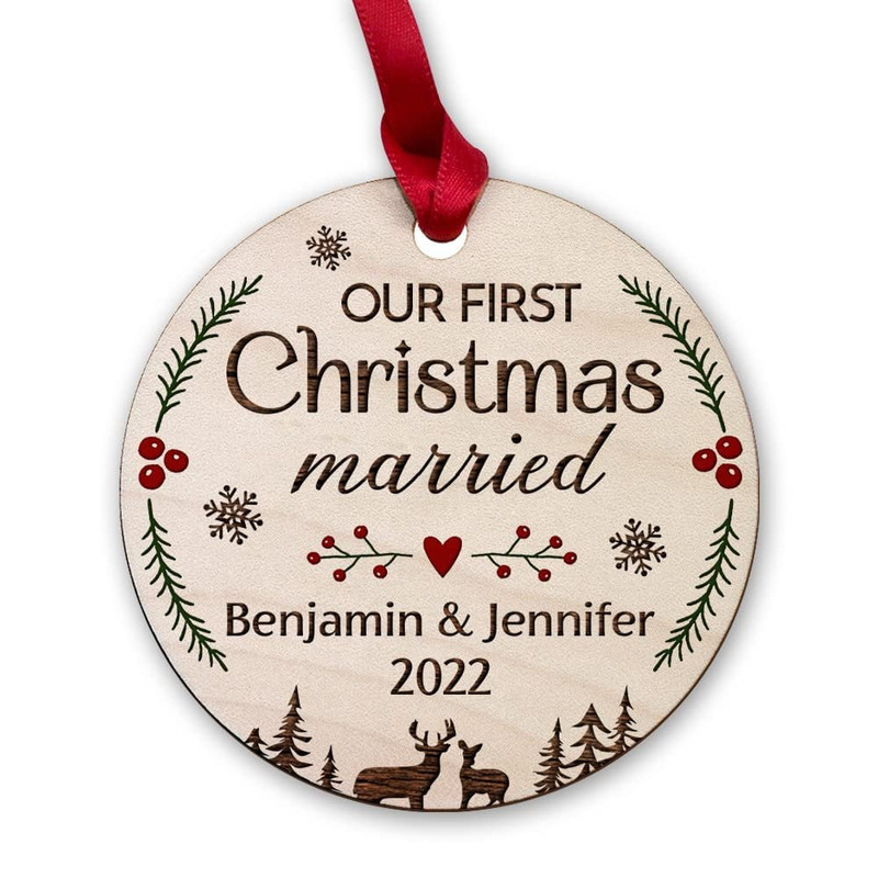 Personalized Wood First Xmas Ornament Married Couple.jpg