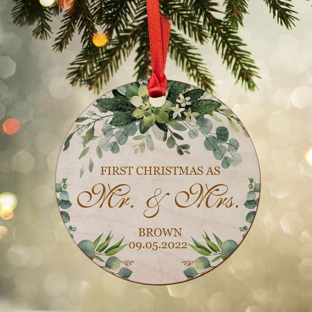 Personalized Wood Ornament First Christmas As Mr and Mrs.jpg