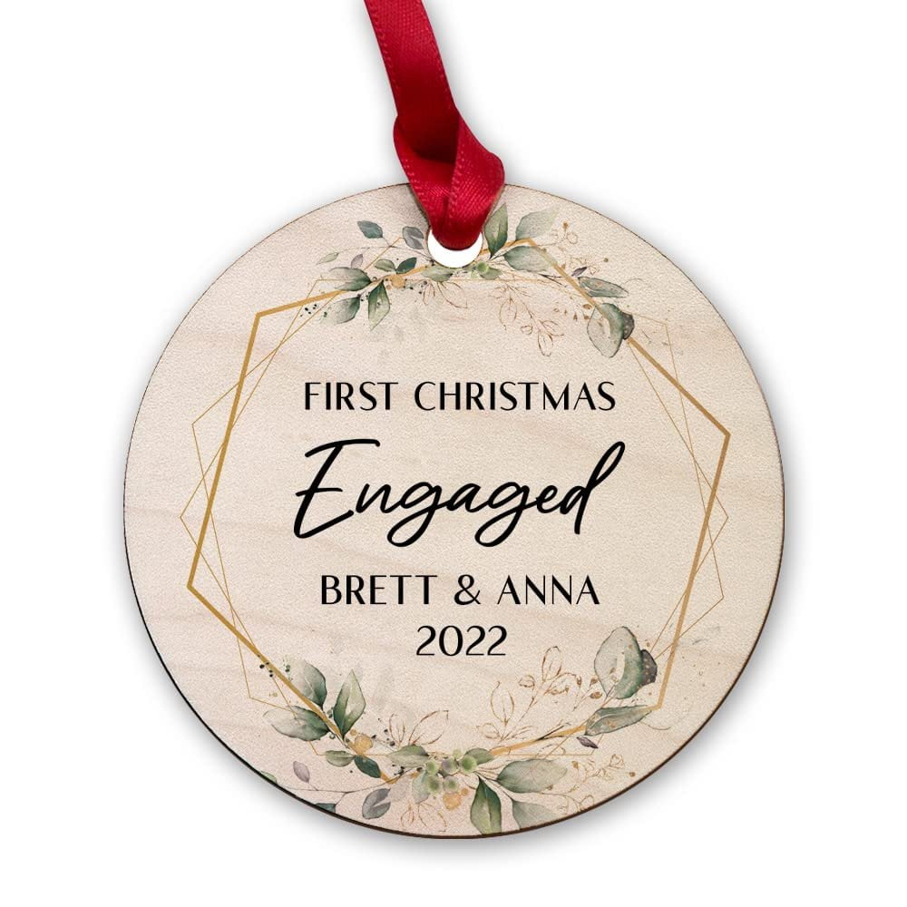 Personalized Wood Ornament First Christmas Engaged.jpg