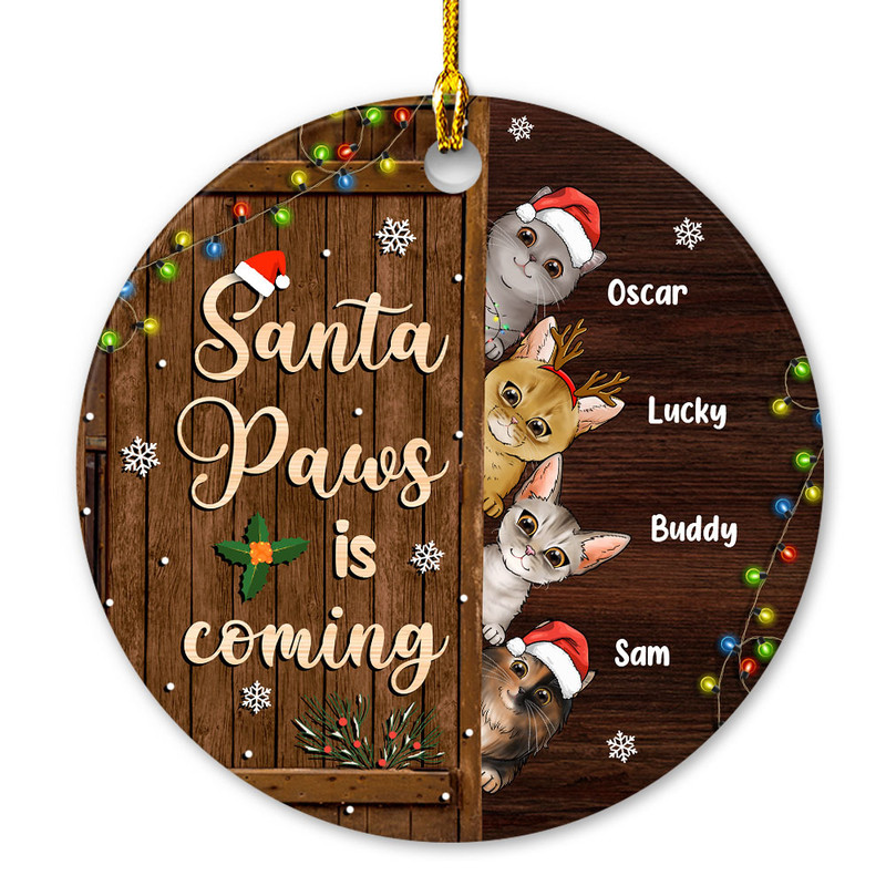 Santa Paws Is Coming Personalized Ornament For Cat Lover.jpg