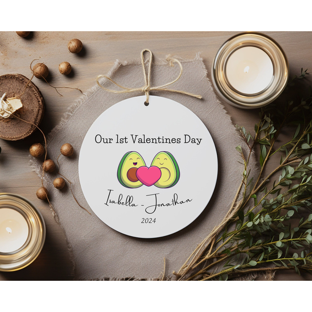 1st Valentines Day Romantic Avocado Ornament, Valentines Ceramic Ornament Gift, First Valentines Day Boyfriend Keepsake, Gift for Husband.jpg