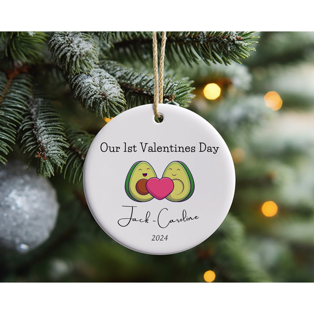 1st Valentines Day Romantic Avocado Ornament, Valentines Ceramic Ornament Gift, First Valentines Day Boyfriend Keepsake, Gift for Husband 1.jpg