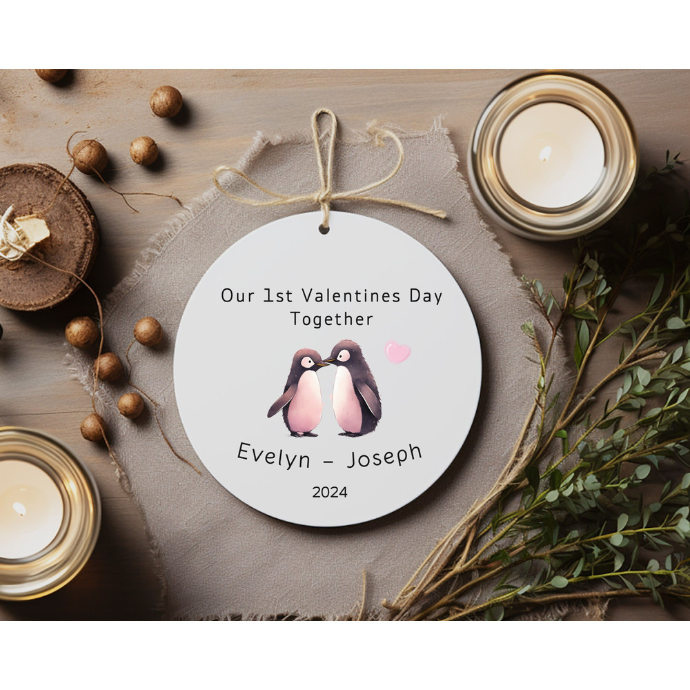 1st Valentines Day Romantic Penguins Ornament, Valentines Ceramic Ornament Gift, First Valentines Day Boyfriend Keepsake, Gift for Husband 2.jpg