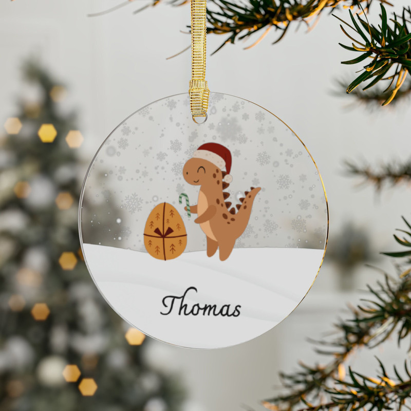 Dinosaur Personalized Name Ornament, 2023 Family Ornament, Christmas Family Keepsake, Monogram Ornament, Custom Xmas Decorations, Snow Globe.jpg