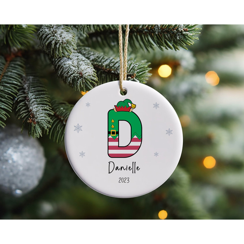 Elf Letter Christmas Ornament, 2023 Christmas Ornament, Cute Custom Initial Christmas Ornament, Monogram Hanging Ornament for Christmas.jpg