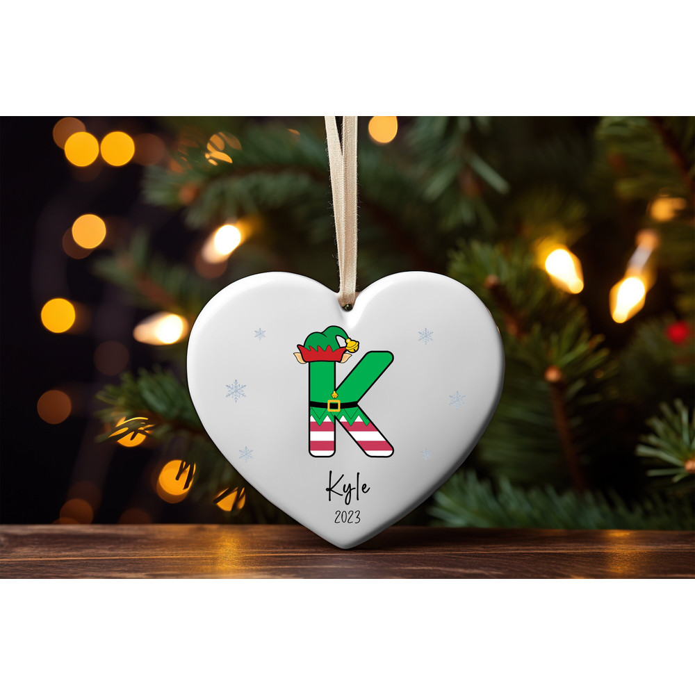 Heart Elf Letter Christmas Ornament, 2023 Christmas Ornament, Custom Initial Christmas Ornament, Monogram Hanging Ornament for Christmas.jpg