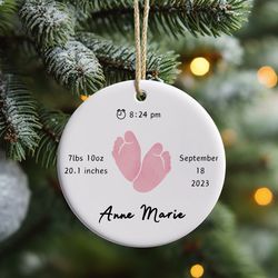 Personalized Baby Announcement Ornament, Customized Baby Shower Gift, Personalized Ornament for New Born, New Born Baby