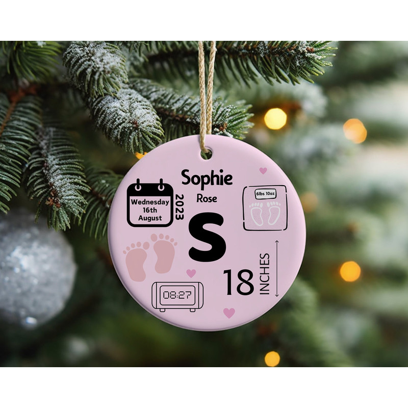 Personalized Baby Announcement Ornament, Customized Baby Shower Gift, Personalized Ornament for New Born, New Born Baby Birth Stats Keepsake.jpg