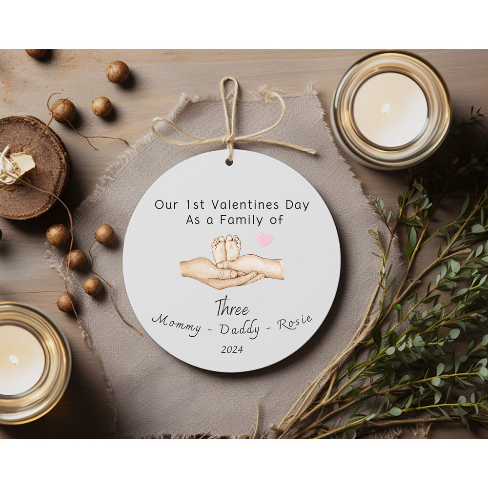 Personalized Family Of Three Hanging Ornament, First Valentines Day Ornament, Family Ornament, New Parents Gift, Keepsake New Born 1.jpg