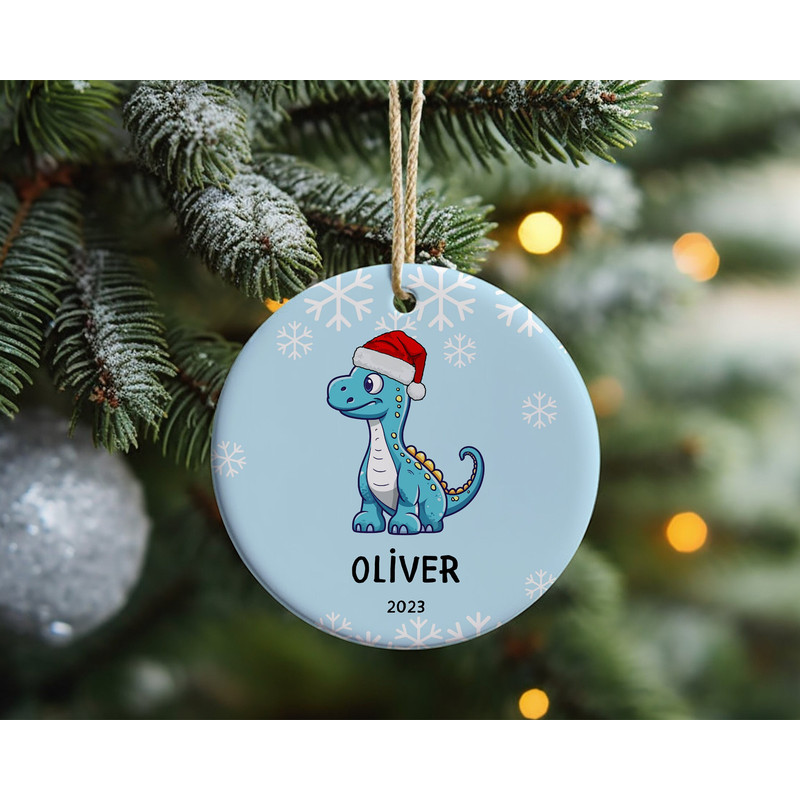 Personalized Name Dinosaur Ornament, 2023 Family Ornament, Christmas Family Keepsake, Monogram Ornament, Custom Xmas Decorations, Snow Globe.jpg